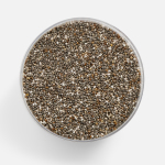 Chia seed in a glass jar with a soft shadow